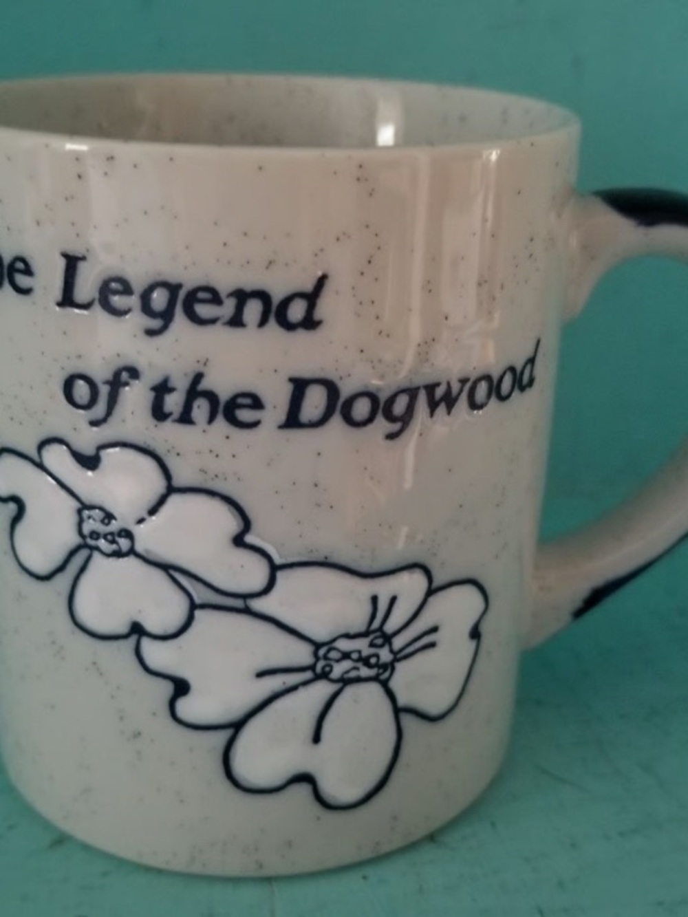 White Speckled Ceramic Mug with Navy Floral Design